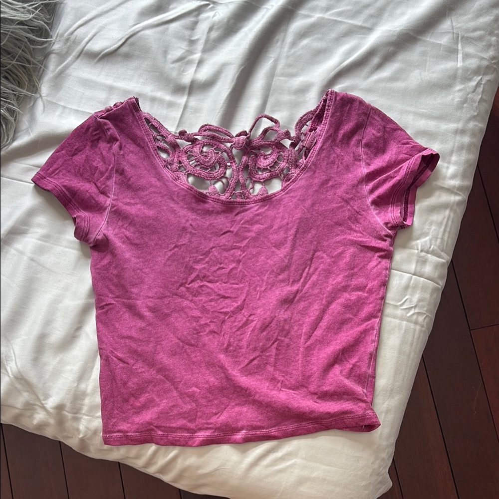Elegant Pink Lace Back Women's Top